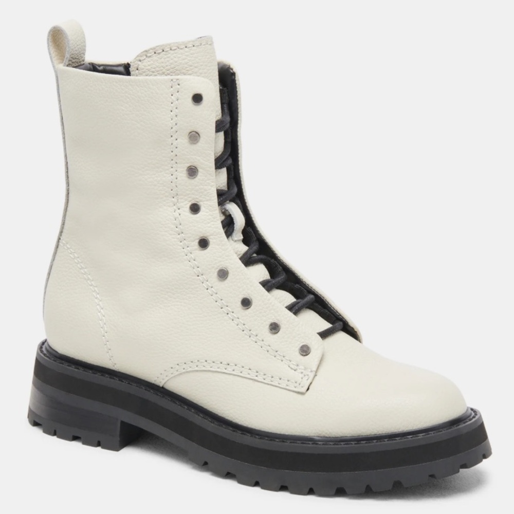 DOLCE VITA RANIER COMBAT BOOT - OFF WHITE LEATHER